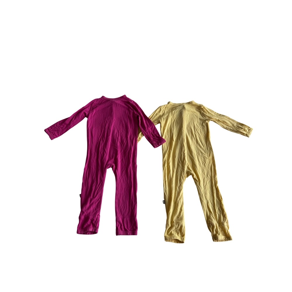 Kyte Baby Bamboo Romper Set 6-12M Magenta Pink Yellow Long Sleeve Zip Sleeper